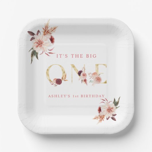 Floral Gold Letter Girl Pappteller (Vorderseite)