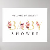 Floral Gold Letter Watercolor Babydusche-Zeichen Poster (Vorne)
