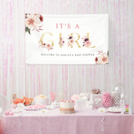 Floral Gold Letter Watercolor Girl Babydusche Banner
