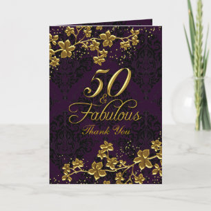Floral Gold Lila 50 & Fantastische Dankeschön Card Dankeskarte