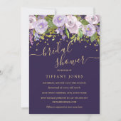 Floral Gold Lila Confetti Brautparty Einladung (Vorderseite)