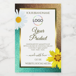 Floral-Gold-Logo für Aquamarine Glitzer, weiße Pro Lebensmitteletikett