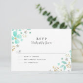 Floral Gold Minze Leaf Wedding RSVP (Stehend Vorderseite)