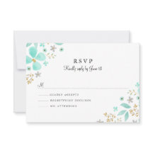 Floral Gold Minze Leaf Wedding RSVP
