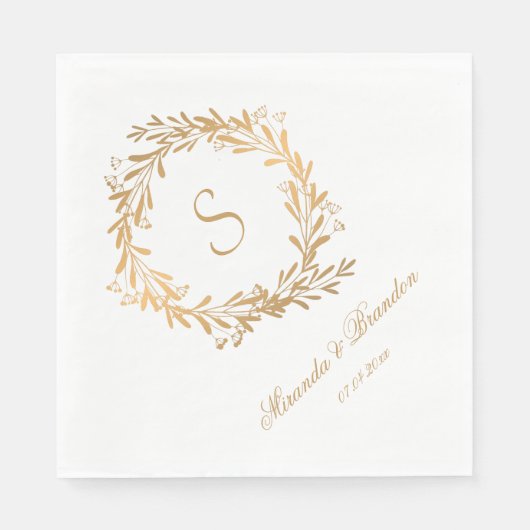 Floral Gold Monogram Wedding Napkins Serviette (Vorderseite)