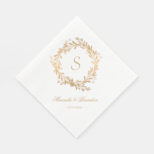 Floral Gold Monogram Wedding Napkins Serviette (Ecke)