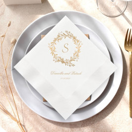 Floral Gold Monogram Wedding Napkins Serviette