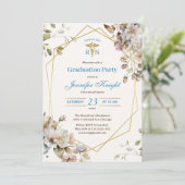 Floral Gold Nurse Abschluss RN Nursing Graduate Einladung (Stehend Vorderseite)