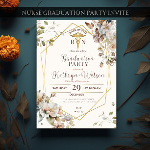 Floral Gold Nurse Abschluss RN Nursing Graduate Einladung