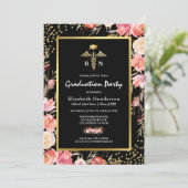 Floral Gold Nursing School Abschluss Einladung (Stehend Vorderseite)