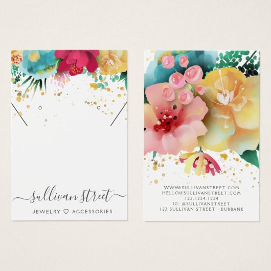 Floral Gold Ohrringe Necklack Display Card (Vorne & Hinten)