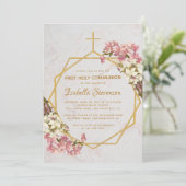 Floral Gold Orchids Marmor Erste Heilige Kommune Einladung (Stehend Vorderseite)