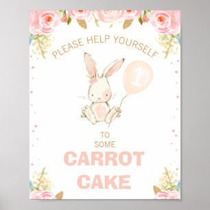 Floral Gold Pink Bunny Pink Ballon 1. Geburtstag Poster