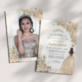 Floral Gold Princess Birthday Quinceanera Foto Einladung