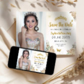 Floral Gold Princess Birthday Quinceanera Foto Save The Date