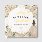 Floral Gold Princess Butterfly Tiara Quinceanera Gästebuch (Vorderseite)