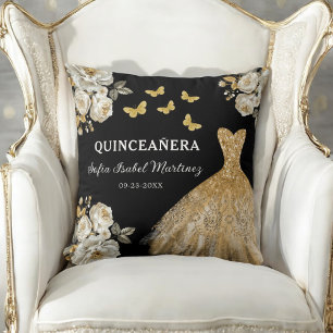 Floral Gold Princess Quinceanera Birthday Kissen
