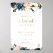 Floral Gold Probe Dinner Willkommensunterschrift Poster (Vorne)