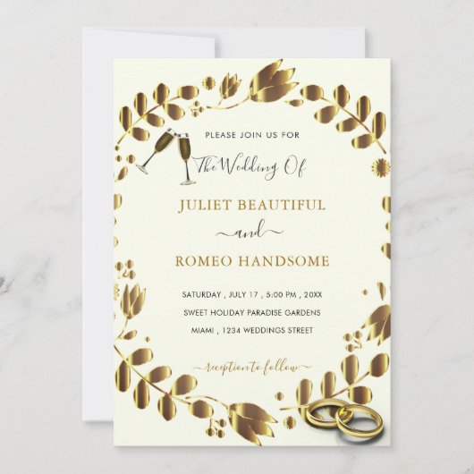 Floral Gold QR Code Hochzeitsvorlage (Vorderseite)