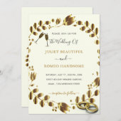 Floral Gold QR Code Hochzeitsvorlage (Vorne/Hinten)