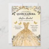 Floral Gold QR Code Princess Quinceanera Einladung (Vorderseite)