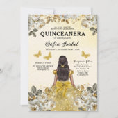 Floral Gold QR Code Princess Quinceanera Einladung (Vorderseite)