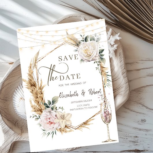 Floral Gold Rahmen Champagner Hochzeit speichern d Save The Date