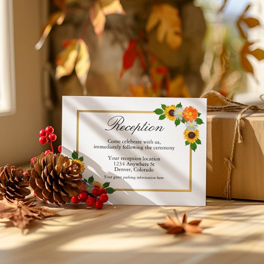 Floral Gold Rahmen Hochzeitsempfang Begleitkarte