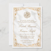 Floral Gold Rahmen Marmor Islamische Hochzeit Einladung (Vorderseite)