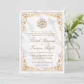 Floral Gold Rahmen Marmor Islamische Hochzeit Einladung (Stehend Vorderseite)