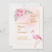 Floral Gold Rahmen rosa Flamingo Hochzeit Einladun Einladung (Vorderseite)