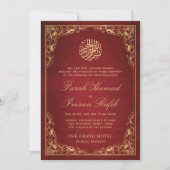 Floral Gold Rahmen Rote islamische Hochzeit Einladung (Vorderseite)