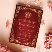 Floral Gold Rahmen Rote islamische Hochzeit Einladung