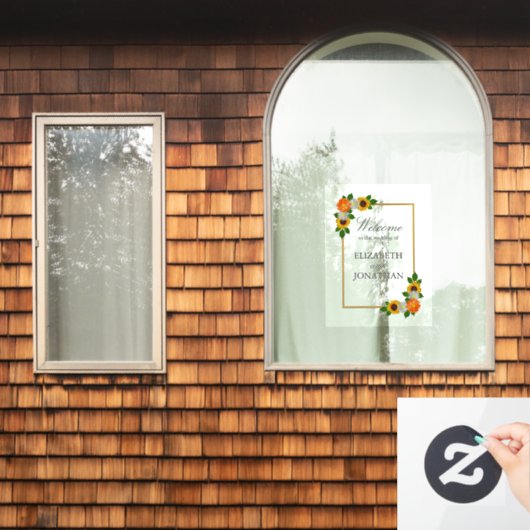 Floral Gold Rahmen Wedding Fensteraufkleber (Fenster Zuhause)