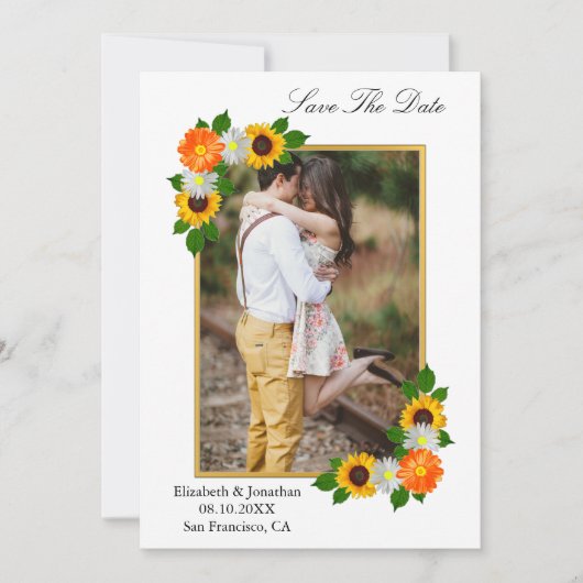Floral Gold Rahmen Wedding Save The Date (Vorderseite)