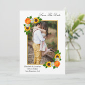 Floral Gold Rahmen Wedding Save The Date (Stehend Vorderseite)