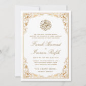 Floral Gold Rahmen White Islamic Muslim Wedding Einladung (Vorderseite)