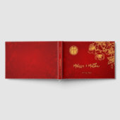 Floral Gold Red Chinese Wedding Gästebuch (Voll)