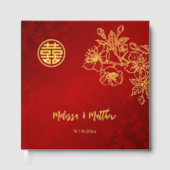 Floral Gold Red Chinese Wedding Gästebuch (Vorderseite)