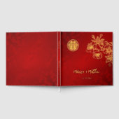 Floral Gold Red Chinese Wedding Gästebuch (Voll)