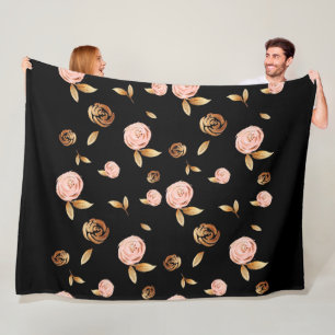 Floral Gold Rose Fleecedecke