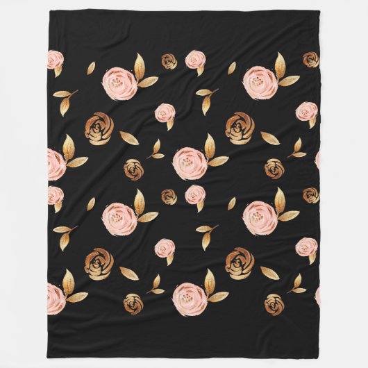 Floral Gold-Rose Fleecedecke (Vorderseite)