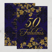 Floral Gold Royal Blue 50 & Fantastische Einladung (Vorne/Hinten)