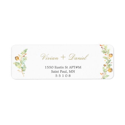 Floral Gold Rücksendeadressen-Aufkleber (Vorne)