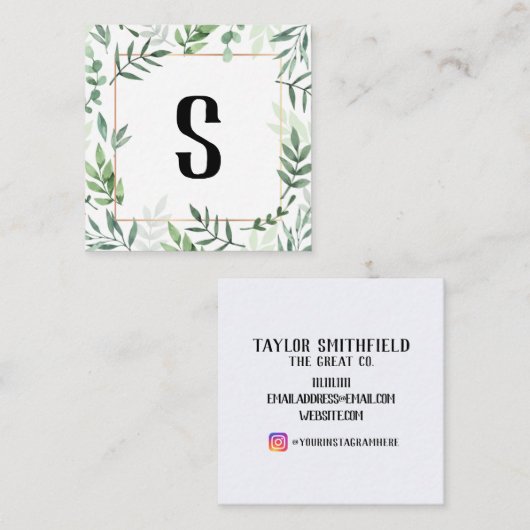 Floral Gold Rustikale Vegetation Quadratische Visitenkarte (Vorne/Hinten)