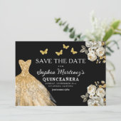 Floral Gold Save the Date Geburtstag Quinceanera (Stehend Vorderseite)