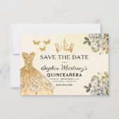 Floral Gold Save the Date Geburtstag Quinceanera (Vorderseite)