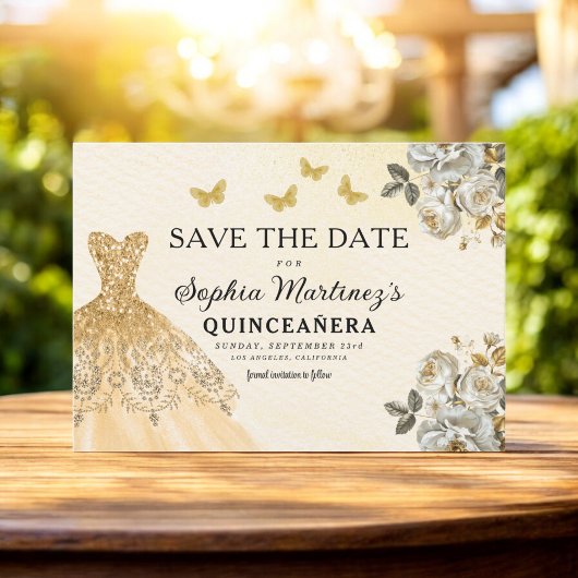 Floral Gold Save the Date Geburtstag Quinceanera