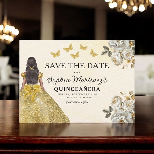 Floral Gold Save the Date Geburtstag Quinceanera
