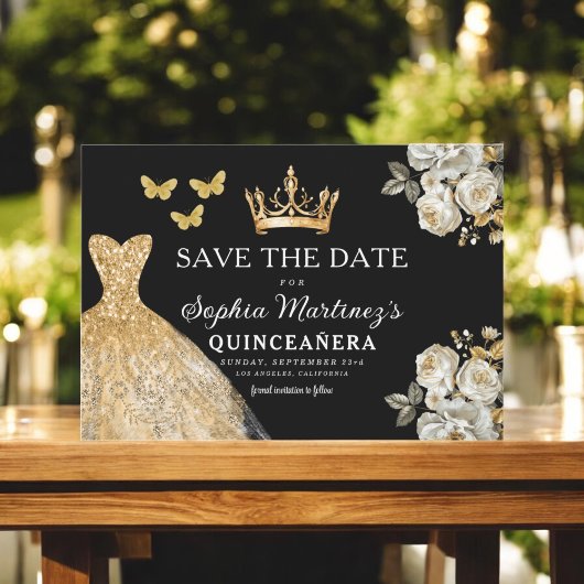 Floral Gold Save the Date Geburtstag Quinceanera
